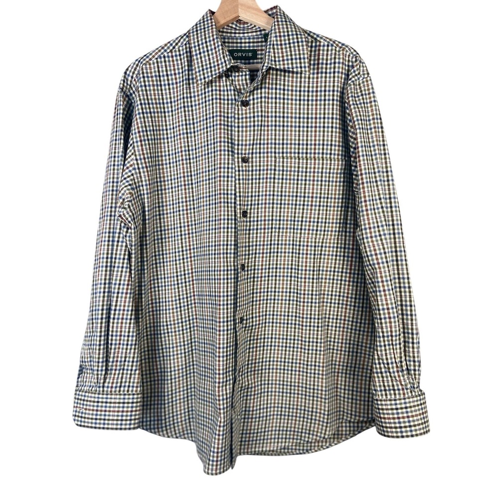 Orvis Shirt Mens Size L Green Multi Plaid Long Sleeve Button Up Outdoor Cotton‎